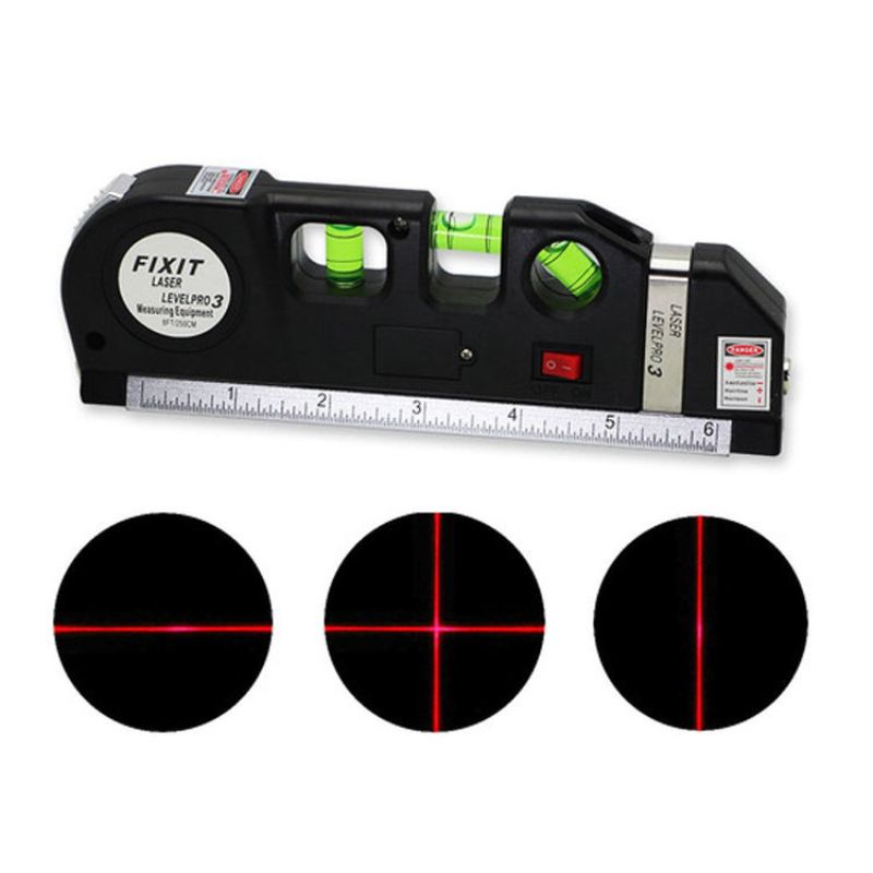 Nível a Laser Profissional Trena Level – Laser Cruzado, Bolha e Régua Integrada - LojaFerru