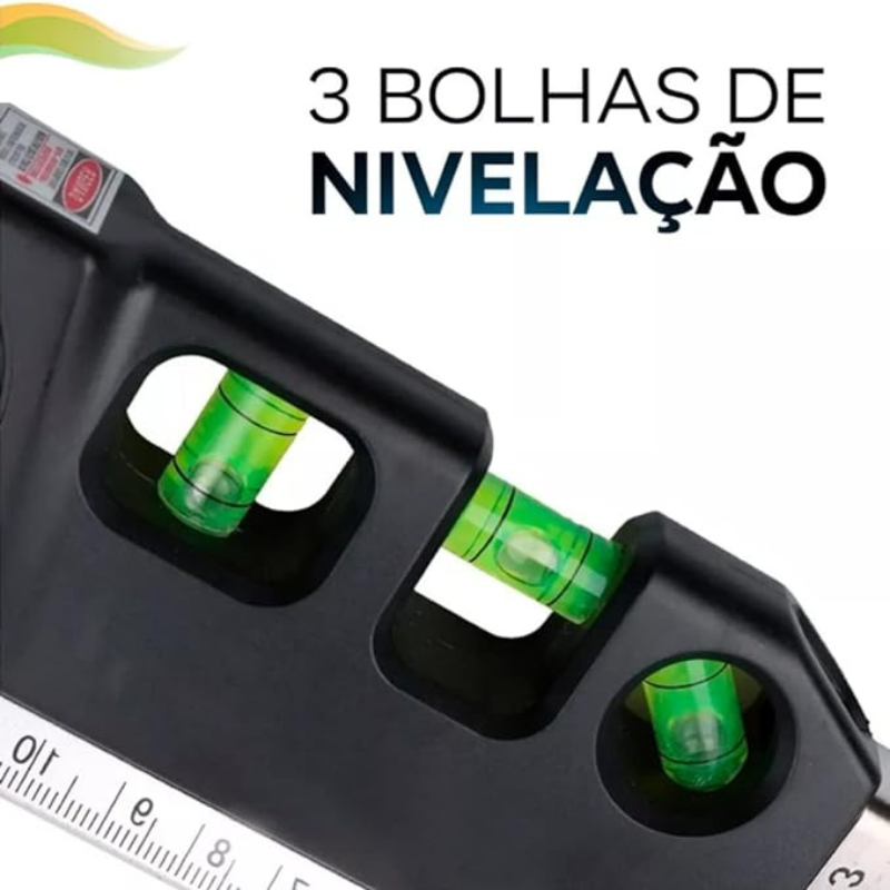 Nível a Laser Profissional Trena Level – Laser Cruzado, Bolha e Régua Integrada - LojaFerru