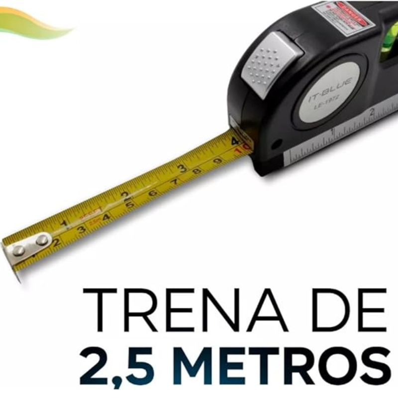 Nível a Laser Profissional Trena Level – Laser Cruzado, Bolha e Régua Integrada - LojaFerru