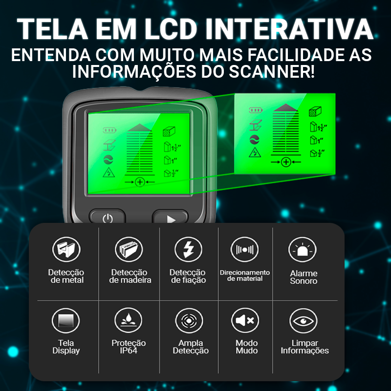 Scanner Profissional de Parede 3 em 1 – Metal, Madeira e Fios Energizados - LojaFerru