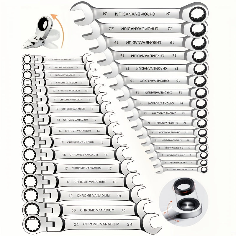 Chave de Catraca Cromo-Vanádio 180° – 72 Dentes, Cabeça Dupla, Design Slim - LojaFerru