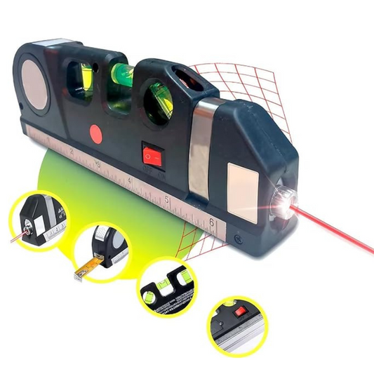 Nível a Laser Profissional Trena Level – Laser Cruzado, Bolha e Régua Integrada - LojaFerru